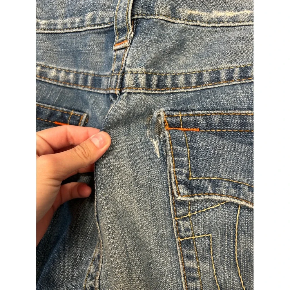 True Religion Mens Straight Distressed Blue Jeans 42 MNR3859OM Medium Wash